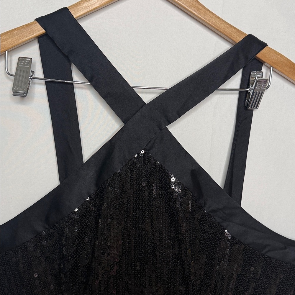 NWOT Prabal Gurung Collab black cross chest bow back sequin cocktail gown 18W - Picture 7 of 13
